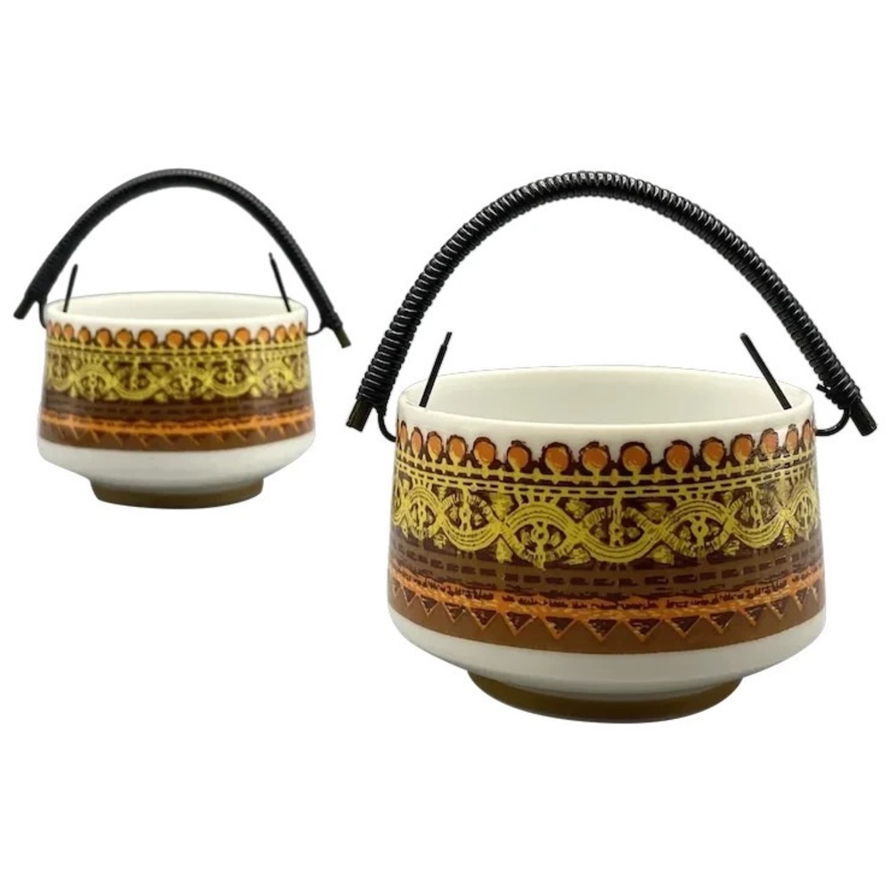 Nasco Pacesetter Mod Ceramic Snack Bowls with‎ Handles 3.5 inches